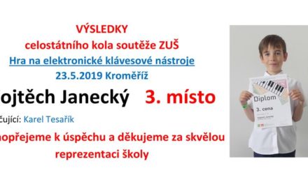 Vojtěch Janecký získal 3. místo v celostátním kole soutěže ve hře na EKN