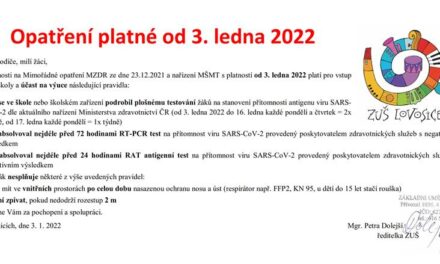 Opatření platná od 3. ledna 2022