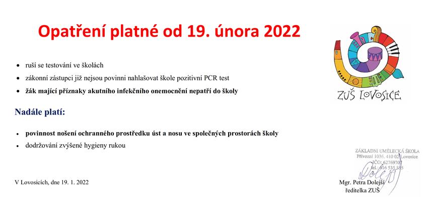 Opatření platná od 19. února 2022